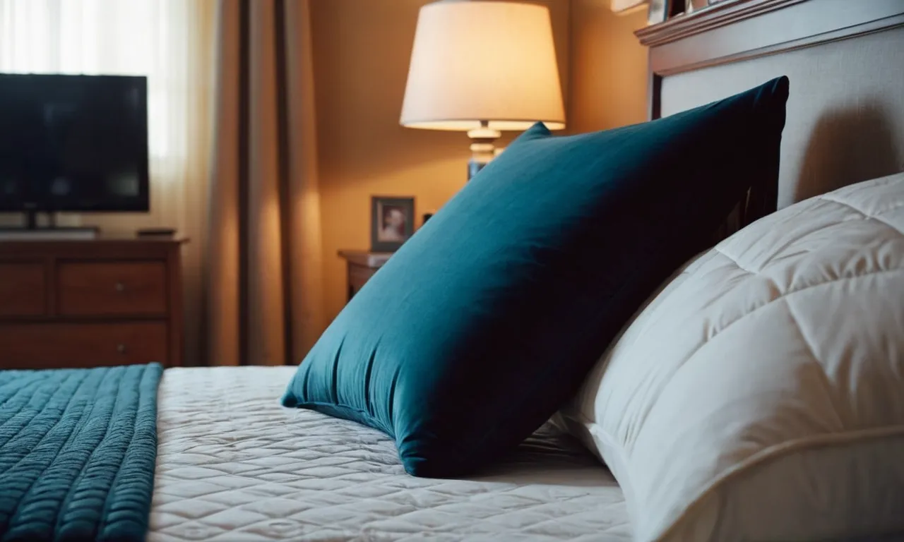 A close-up shot capturing a cozy bedroom scene, displaying a perfectly arranged orthopedic bed wedge pillow set, inviting relaxation and providing optimal support for a peaceful night's sleep.