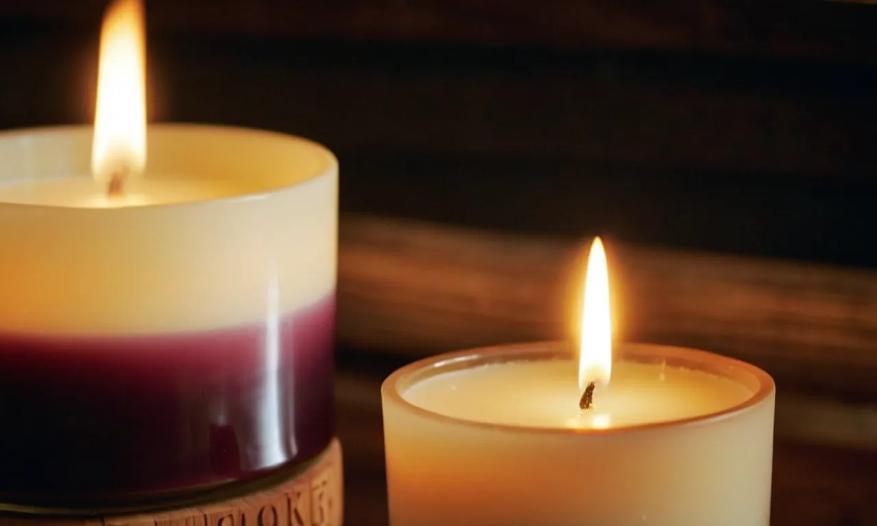 A close-up shot capturing the warm glow of a lit soy candle with a wooden wick, showcasing the natural beauty and cozy ambiance it brings to any space.