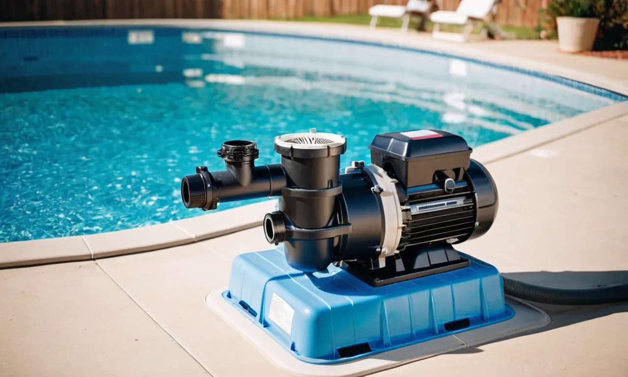 A close-up shot of a high-performance above ground pool pump and filter system, showcasing its sleek design, efficient operation, and crystal clear water, inviting you for a refreshing swim.