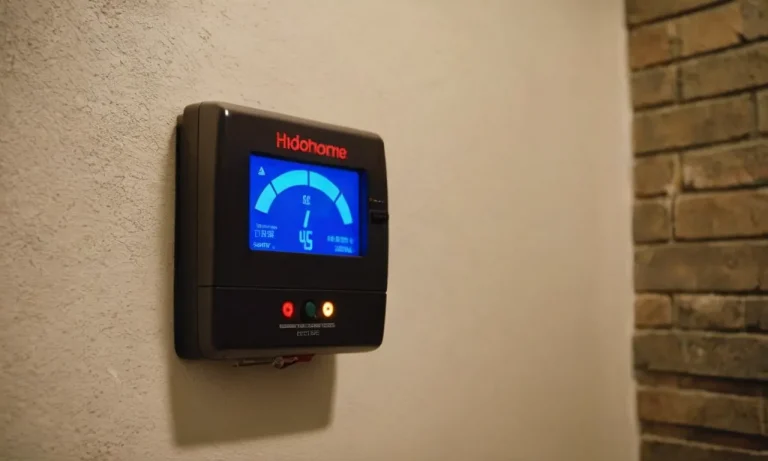 A close-up shot of a modern carbon monoxide and fire detector mounted on a wall, with a vibrant flame graphic displayed on its screen, symbolizing its effectiveness in detecting both dangers.