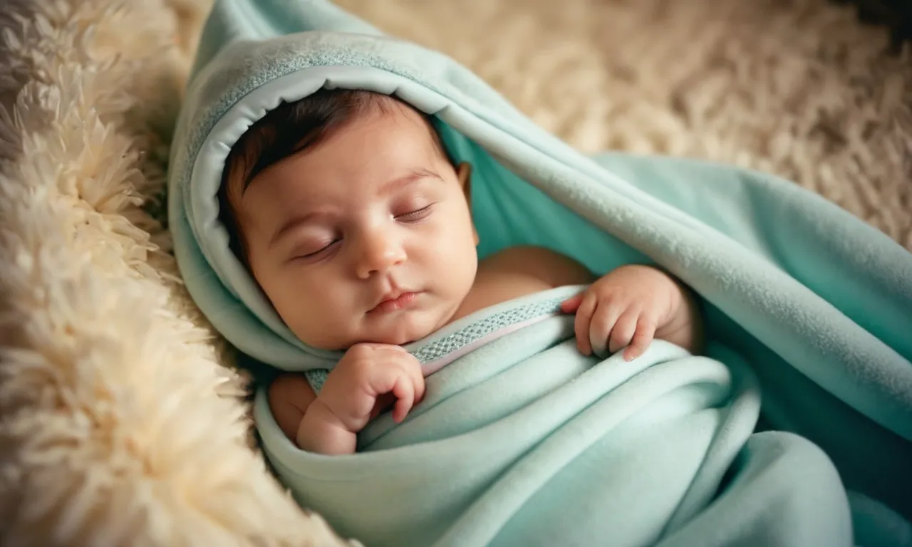 In the photo, a peaceful baby is nestled in a cozy, weighted sleep sack, surrounded by soft pastel colors. The serene expression on their face reflects the comfort and security provided by the top-rated sleep sack.