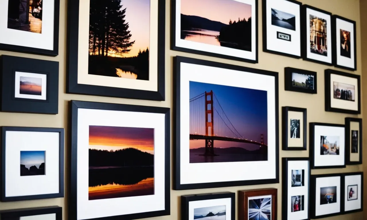 A close-up shot of a beautifully arranged gallery wall, showcasing various framed pictures hanging effortlessly on the wall using the best command hooks.