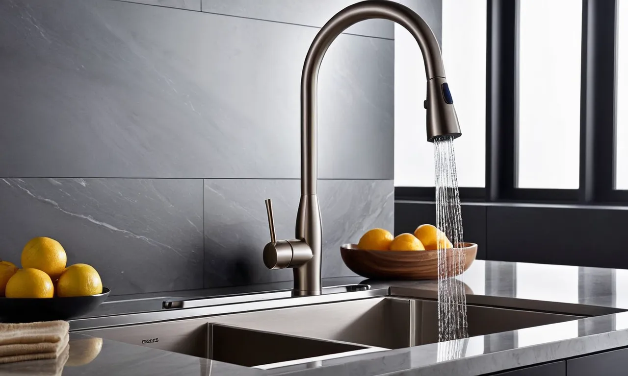 A close-up photo showcasing the sleek design of a pull-down kitchen faucet with a magnet feature, highlighting its functionality and modern aesthetic.