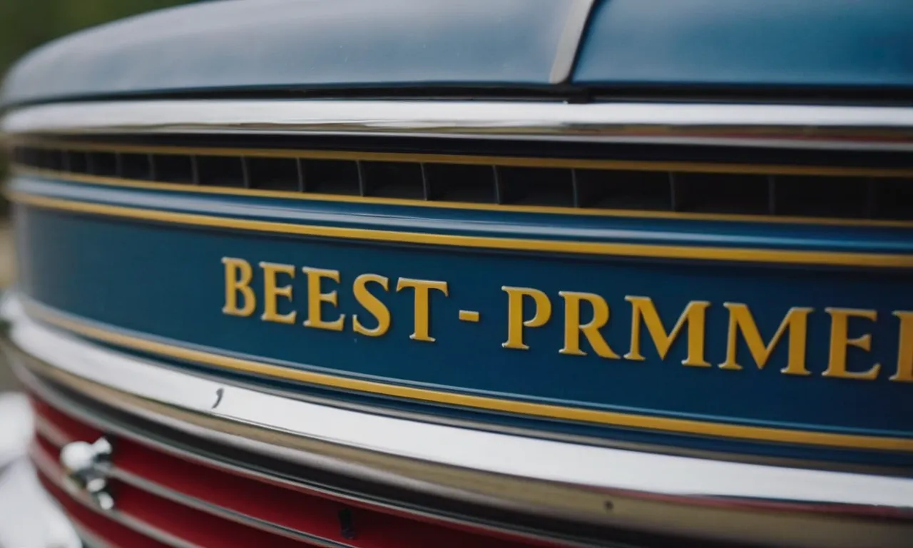 A close-up photograph showcasing a can of "best automotive primer for bare metal" with a smooth metallic surface in the background, promising a flawless foundation for a car's paint job.