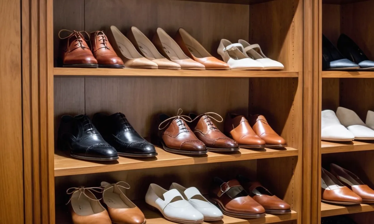 A photo of a well-organized closet showcasing sturdy wooden shelves made from the finest oak or mahogany, adding elegance and durability to the storage space.