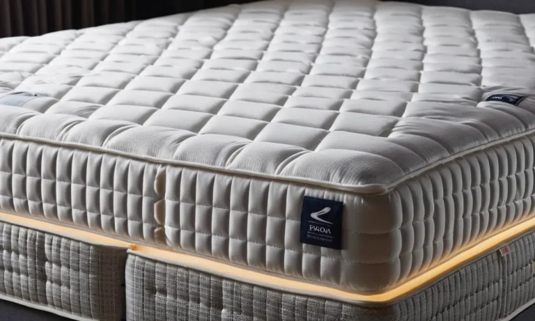 A close-up shot of a supportive, orthopedic mattress with a firm surface, designed to alleviate back pain, showcasing its durable construction and premium materials.