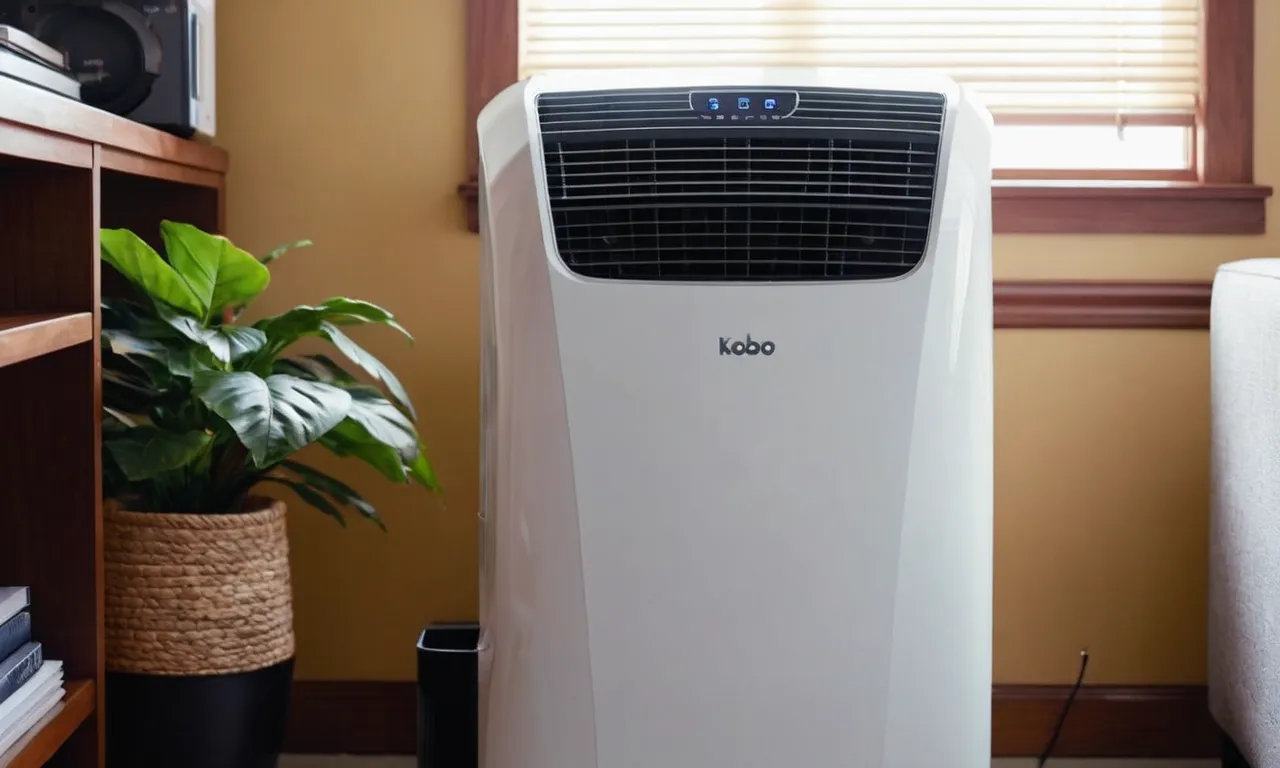 A close-up shot of a sleek, compact portable air conditioner with no visible hose, blending seamlessly into any space, providing cool relief without sacrificing style or convenience.