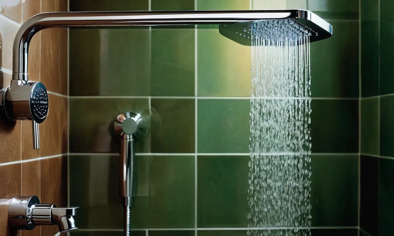 The photo captures a gleaming shower head, adorned with a high-quality filter, as the crystal-clear water cascades down, purifying the hard water and creating a soothing showering experience.