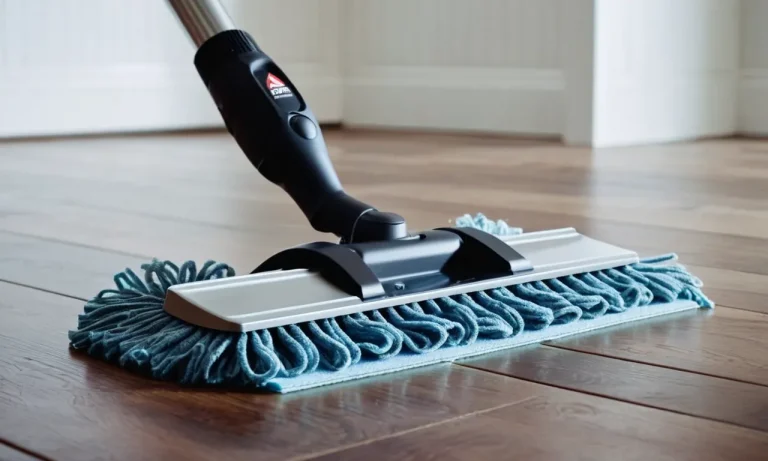 A high-quality mop specially designed for vinyl plank floors, captured in a close-up shot, showcasing its durable microfiber pads and ergonomic handle for efficient and effortless cleaning.