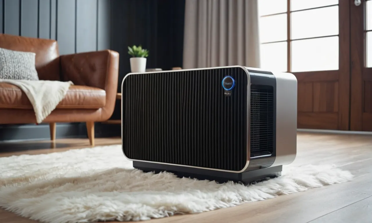 A close-up photo capturing a sleek, modern air purifier amidst a fluffy pile of pet hair, beautifully highlighting its effectiveness in removing pet dander and allergens from the air.