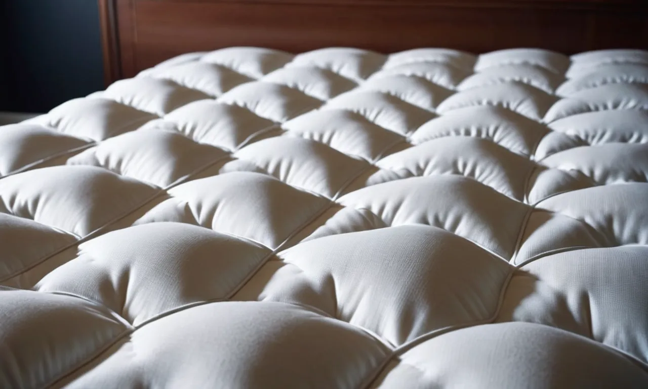 A close-up shot of a luxurious, ergonomic mattress pad, designed to relieve back pain, showcasing its supportive structure and soft, plush fabric.
