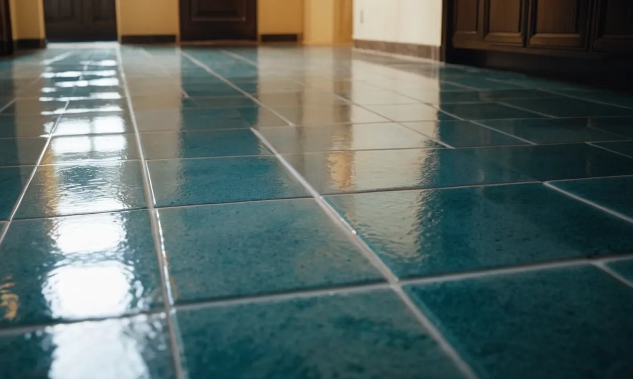 A close-up shot capturing the sparkling clean surface of ceramic tile floors, showcasing the effectiveness of the best cleaner, leaving no residue or stains behind.