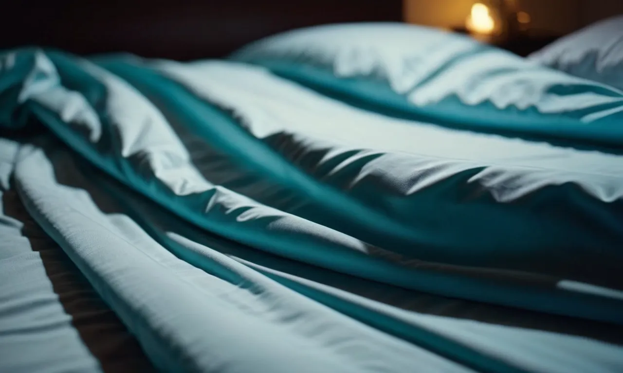 A close-up shot capturing the delicate fabric of cooling sheets draped over a bed, inviting hot sleepers to experience ultimate comfort and a restful night's sleep.