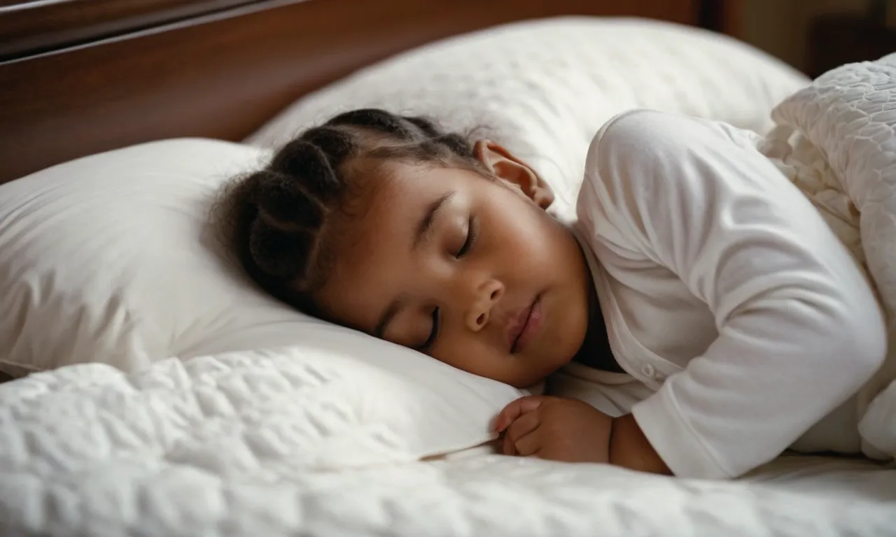 A close-up shot capturing a serene bedroom scene with a peaceful sleeping child, surrounded by a protective and durable waterproof mattress protector, ensuring a worry-free night for both the child and their parents.