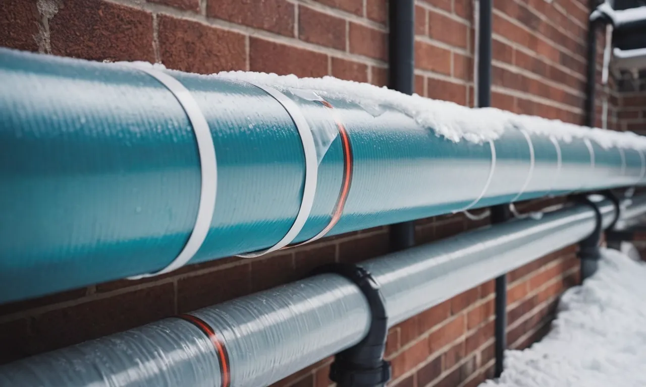 A close-up shot capturing a neatly installed heat tape wrapped around water pipes, ensuring effective insulation and preventing freezing during cold weather.