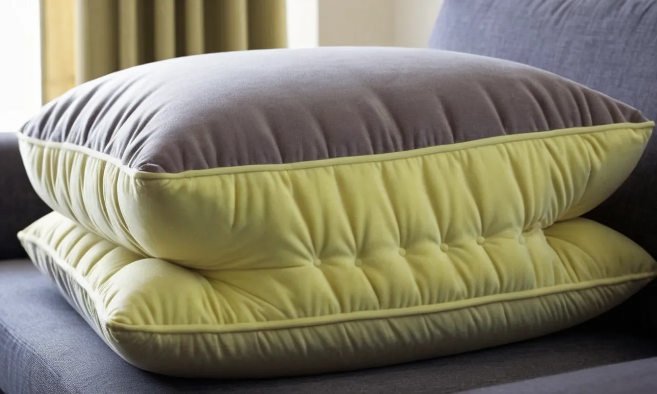 A close-up photo of a plush, ergonomic pillow with lumbar support, cradling a lower back, providing comfort and relief from pain.