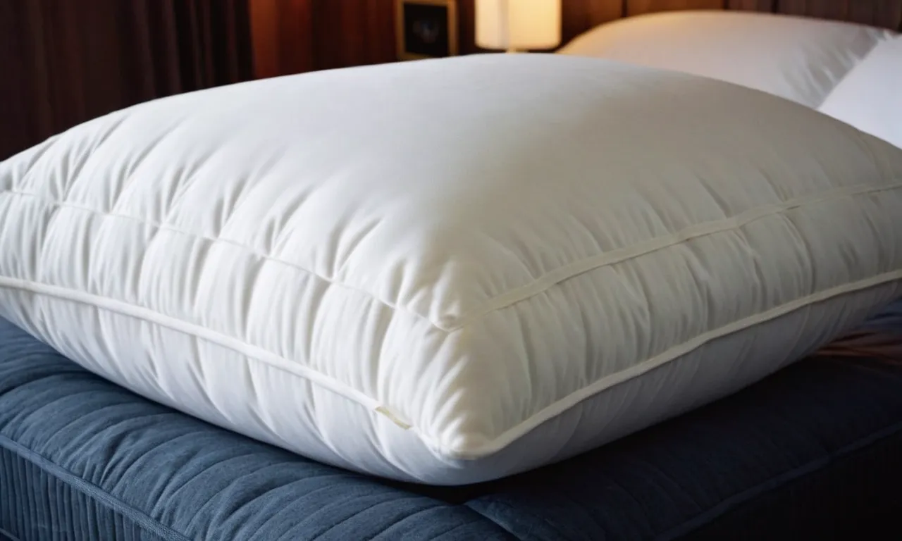 A close-up shot of a luxurious, plush down pillow, perfectly supporting the head and neck of a side sleeper, providing ultimate comfort and ensuring a restful night's sleep.