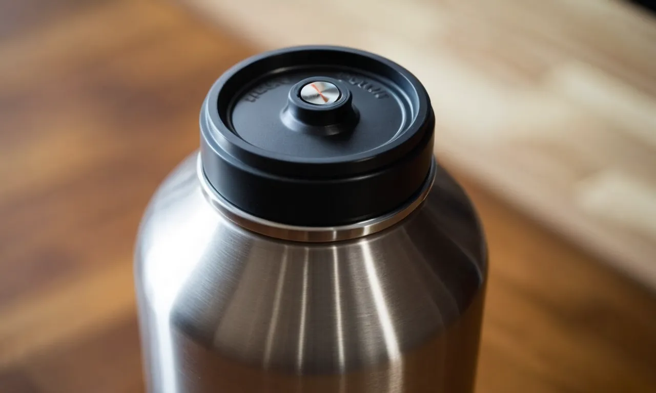A close-up shot capturing a sleek, stainless steel water bottle with a built-in straw, showcasing its superior insulation properties and modern design.
