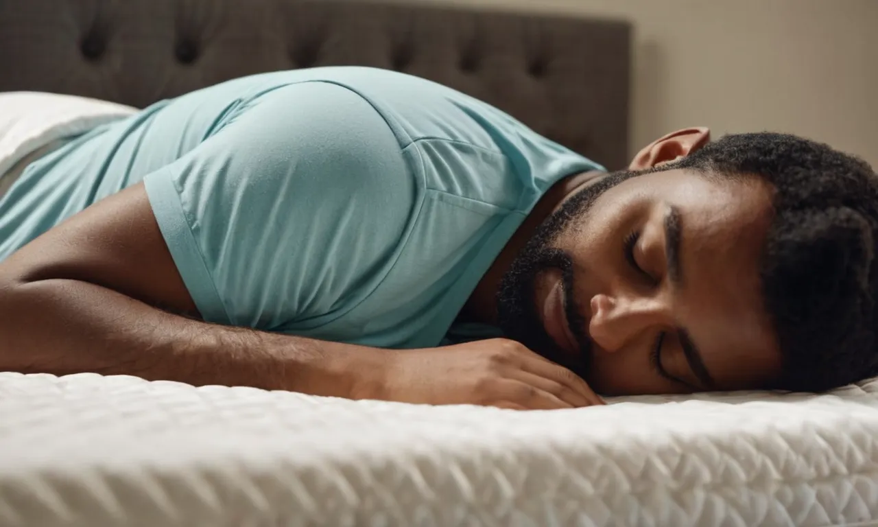 A close-up shot of a person sleeping peacefully on a supportive mattress, with a gentle smile on their face, indicating relief from lower back pain.
