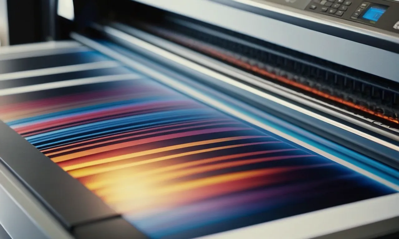 A close-up shot of a high-quality heat transfer paper being smoothly printed by the best printer, capturing vibrant colors and intricate details.