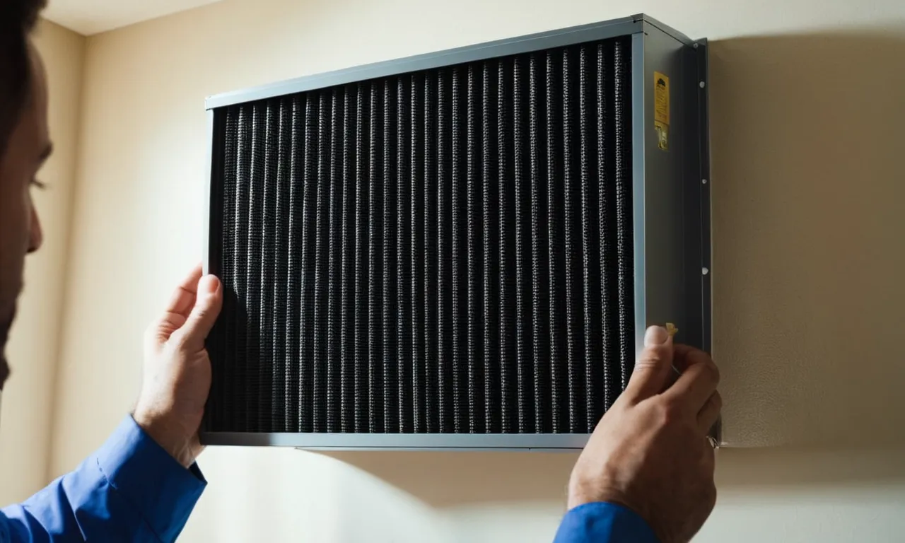 A close-up shot of a pristine, high-efficiency air filter being installed into a home HVAC system, ensuring clean and purified air for a healthy living environment.