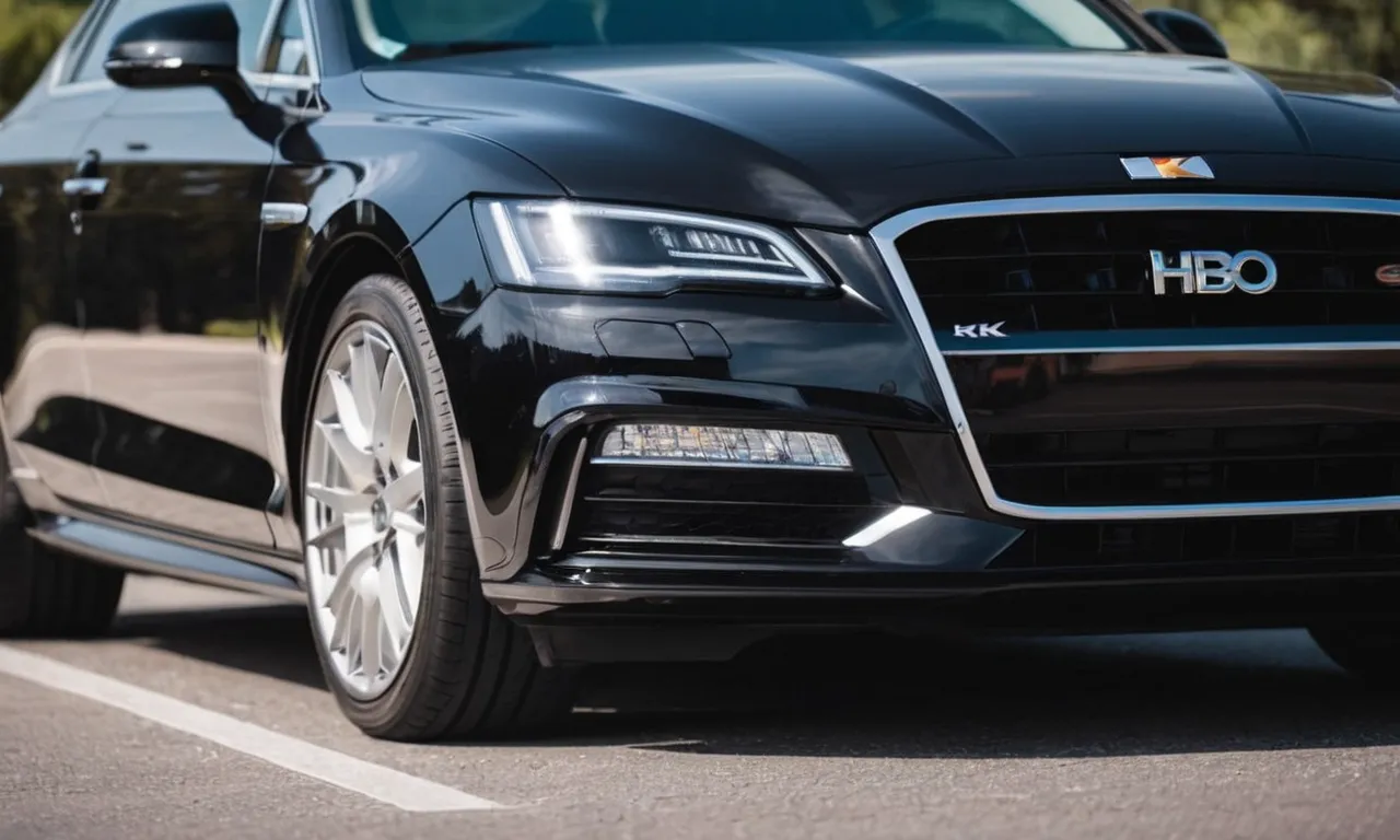 A close-up photo showcasing a glossy black car with a perfect, flawless surface, demonstrating the effectiveness of the best scratch remover for black cars.