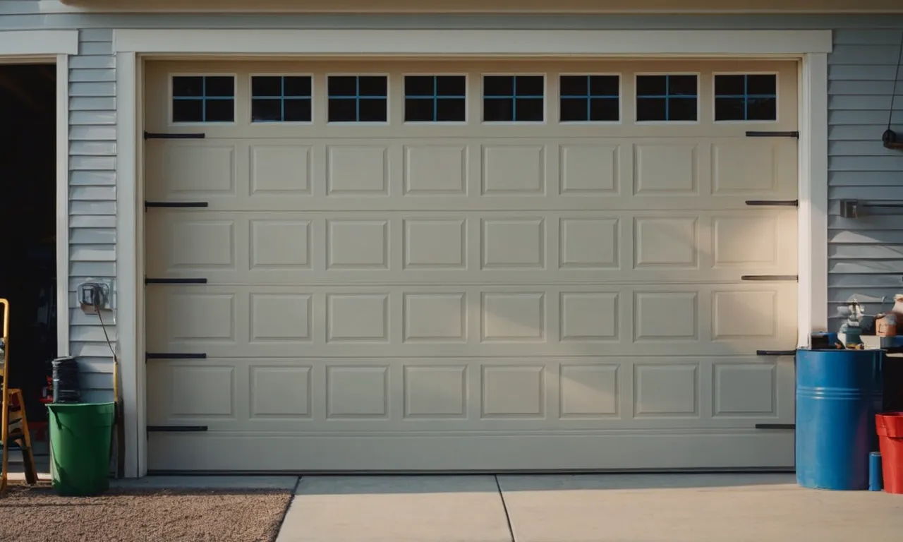 A painting depicting a serene garage scene, capturing the rhythmic motion of a hand applying lubricant to a garage door, emphasizing the importance of regular maintenance.