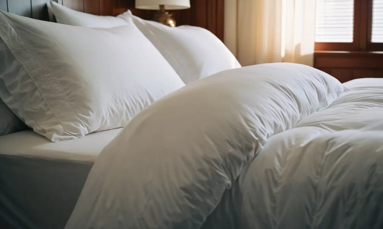 A close-up shot of a crisp, white duvet cover gently billowing in a sunlit room, evoking a sense of coolness and comfort perfect for hot sleepers.