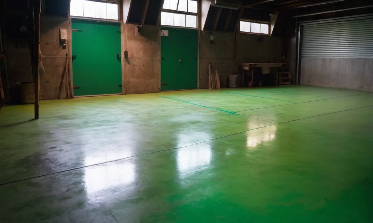 A vibrant photo showcasing a freshly painted concrete basement floor, with smooth brush strokes and a glossy finish, adding a touch of elegance and durability to the space.