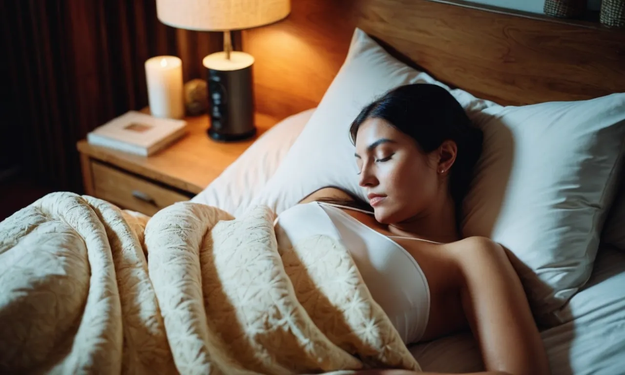 A top-down shot of a person peacefully sleeping on a wedge pillow, surrounded by a soothing ambiance, evoking comfort and relief from acid reflux.