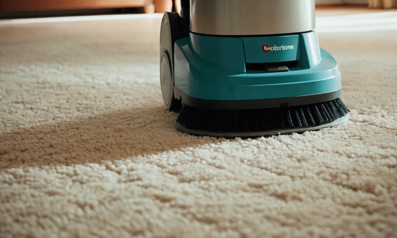 A close-up shot capturing a portable carpet cleaner in action, removing pet stains effortlessly. The clean and fresh carpet showcases its effectiveness in tackling even the toughest pet messes.