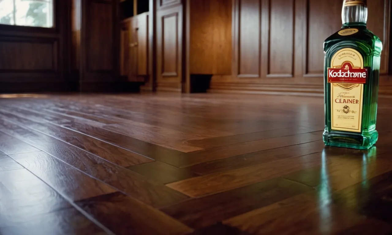 A close-up shot of a pristine, engineered hardwood floor, showcasing its smooth, lustrous surface. A bottle of the best cleaner sits nearby, ready to maintain the floor's impeccable shine.