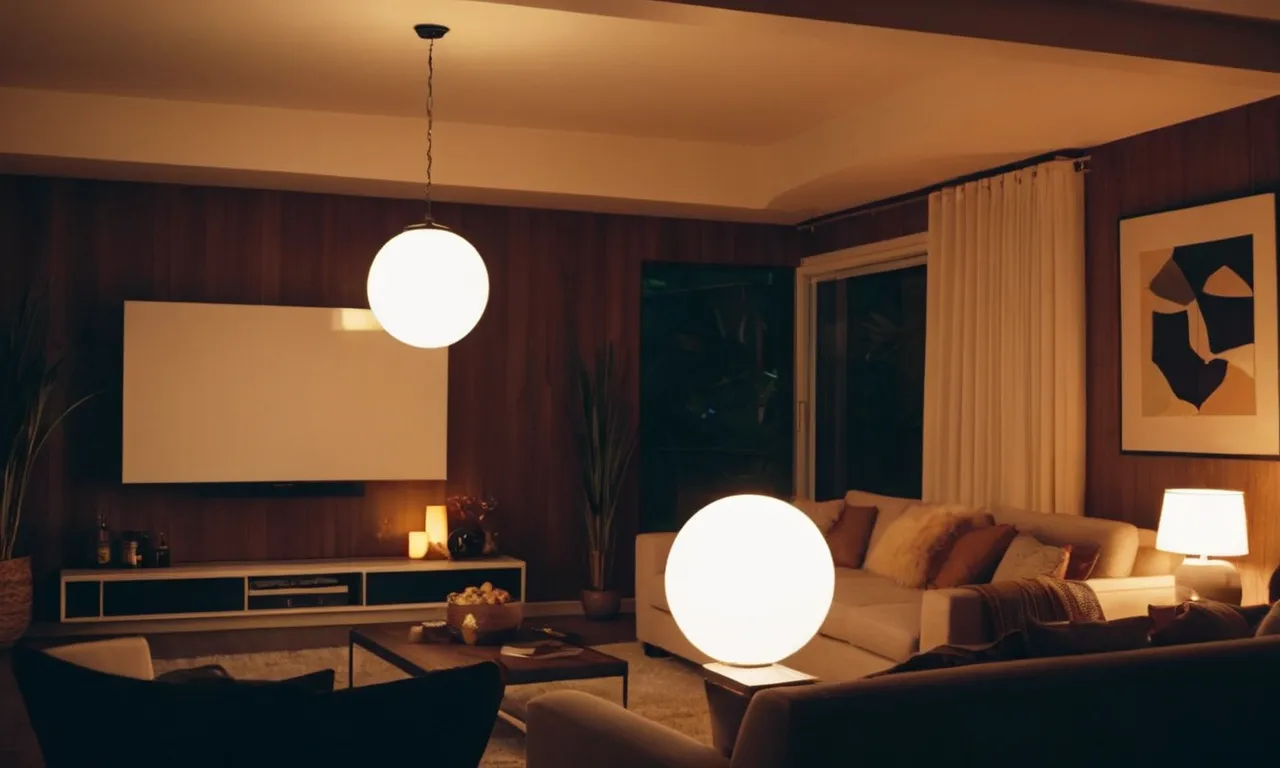 A close-up shot of a beautifully lit living room, showcasing the warm ambiance created by the best LED light bulbs for home, illuminating every corner with a soft, natural glow.