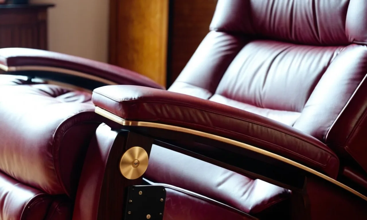 A close-up shot capturing the elegant curves and plush cushioning of a recliner chair, showcasing its ergonomic design and promising relief for back pain sufferers.
