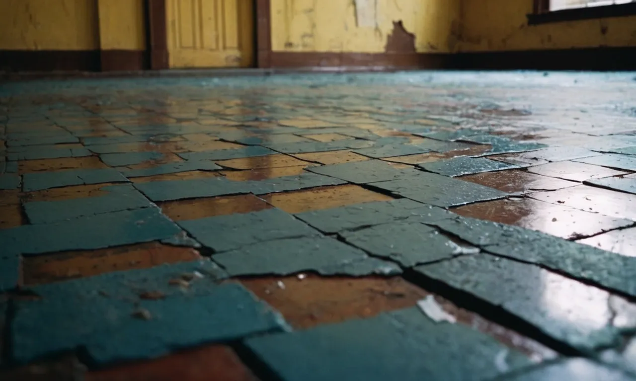 A photographer's interpretation of "how thick is a floor" showcases layers of peeling paint, cracks revealing hidden depths, and a blurred boundary between stability and fragility.