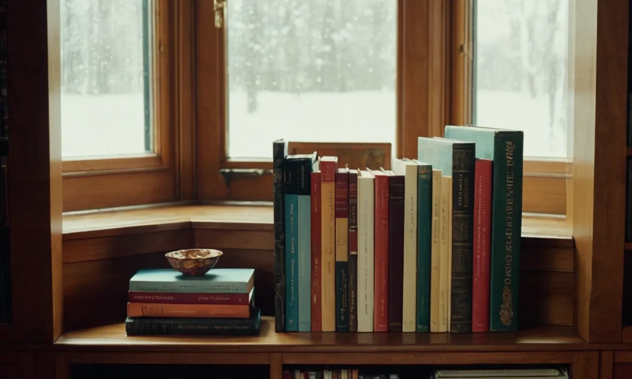 A close-up shot of a creatively placed bookshelf filled with various decorative objects, strategically positioned in front of a window to block out incoming light without using curtains.