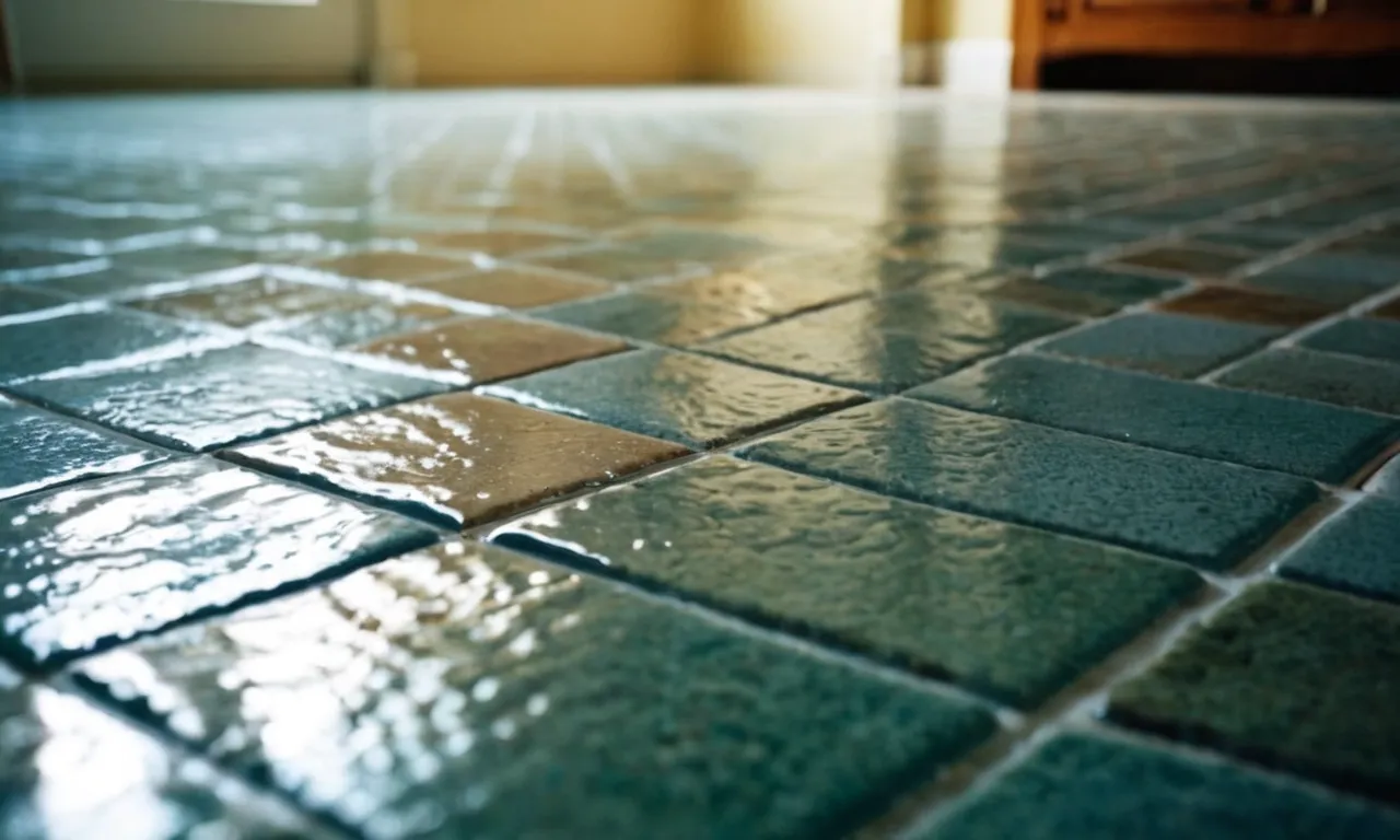 A close-up shot of a sparkling clean floor tile grout, devoid of any dirt or stains, showcasing the effectiveness of a cleaning method without the need for any scrubbing.