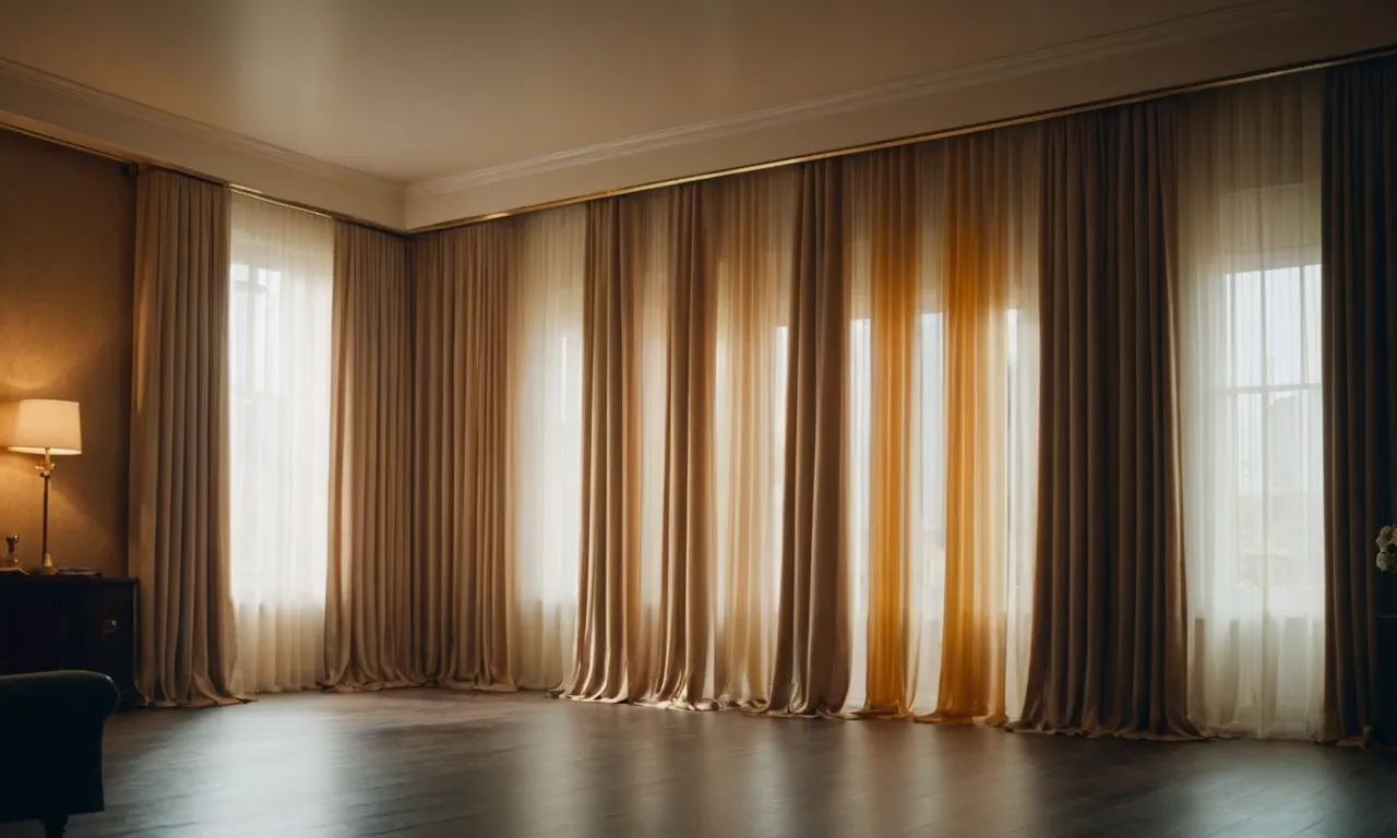 A photo of a well-lit room showcasing curtains gracefully suspended from the ceiling, creating an elegant and airy ambiance.