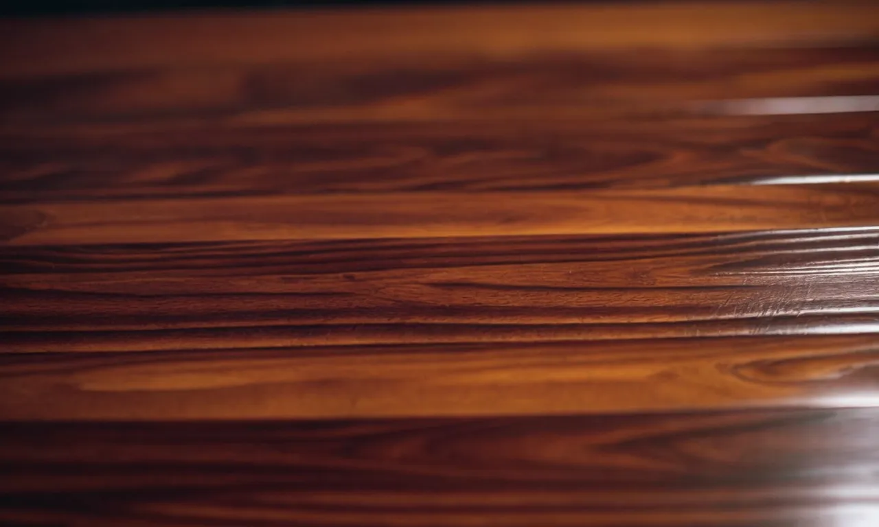 A close-up photo capturing the intricate wood grain patterns and unique knots on a polished mahogany table, showcasing the rich, reddish-brown hues characteristic of this type of furniture.