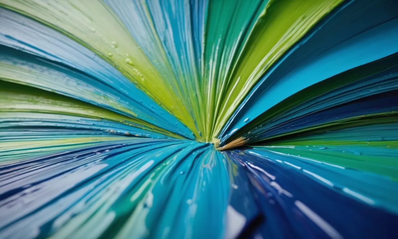 A vibrant painting captures the intricate process of creating cyan paint, showcasing the blending of blue and green hues with meticulous brushstrokes and a palette filled with pigments.