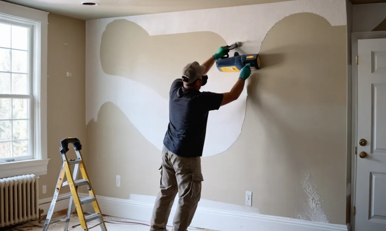 A detailed painting capturing the step-by-step process of prepping drywall for paint, showcasing meticulous sanding, patching imperfections, priming, and achieving a flawless surface ready for a fresh coat of color.