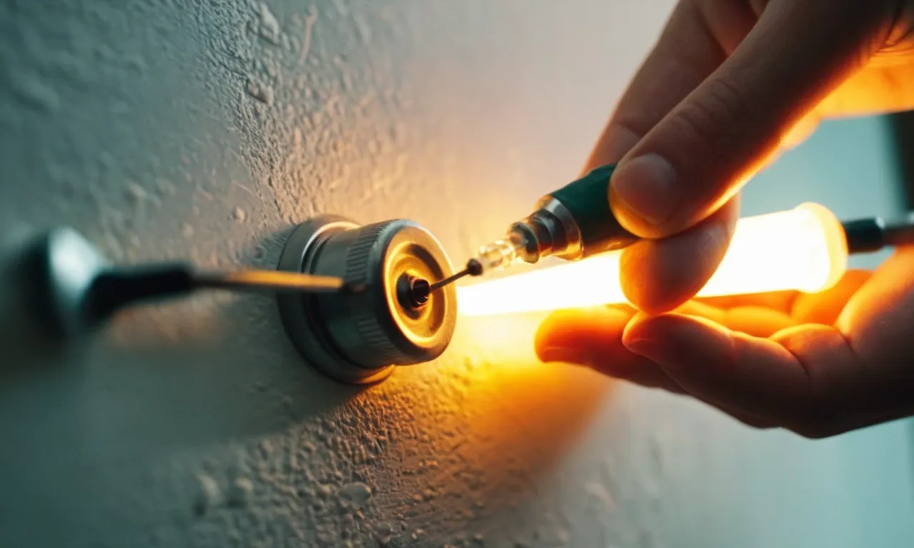 A close-up photo capturing a delicate hand using a screwdriver to carefully detach LED lights from a wall, ensuring no damage or paint peeling occurs.