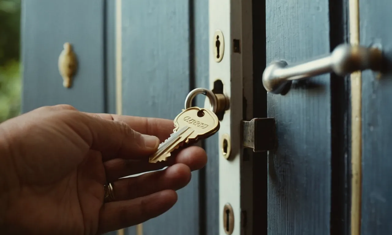 A close-up photo captures a hand gently turning a silver key in a lock, symbolizing the act of unlocking a screen door and granting access to the outside world.