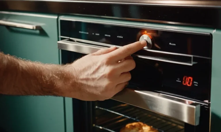 A close-up photo captures a hand gripping the oven door handle, showcasing the twist mechanism and highlighting the anticipation of unlocking it to reveal a perfectly baked dish.