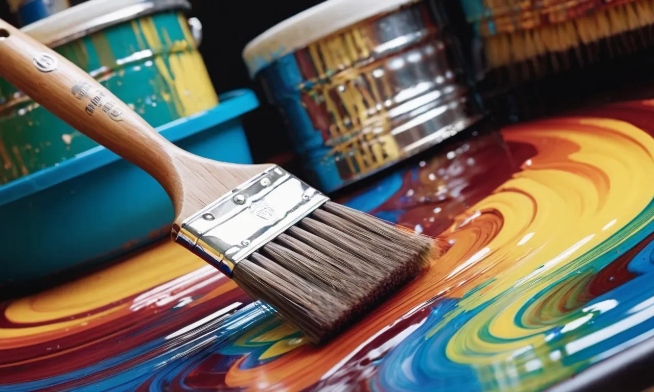 A painting portraying the meticulous process of cleaning brushes with paint thinner, capturing the swirling motions and vibrant colors as bristles are gently restored to their original state.
