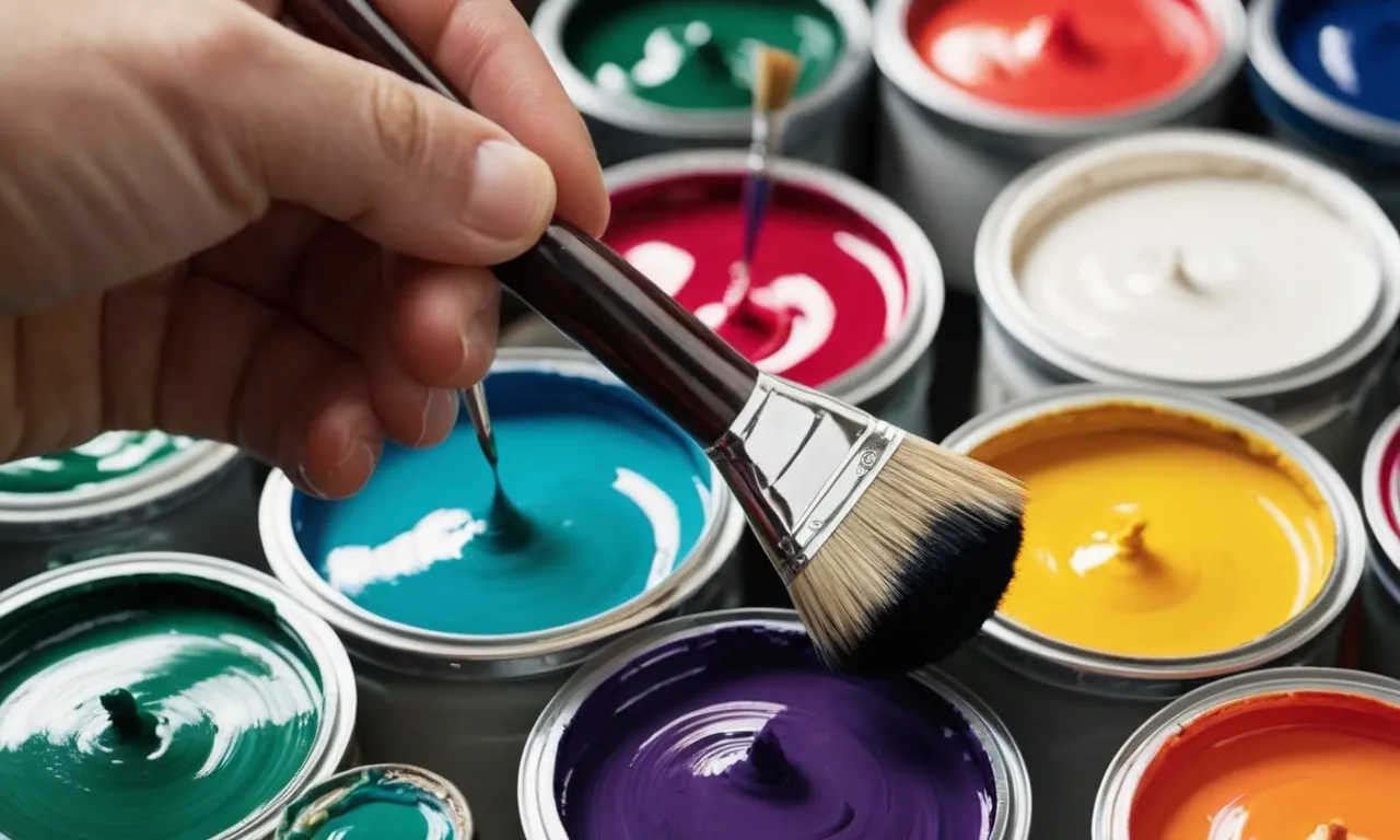 A captivating photo of an artist's hand holding a paintbrush covered in vibrant acrylic paint, showcasing the beauty and creativity of this non-toxic medium.