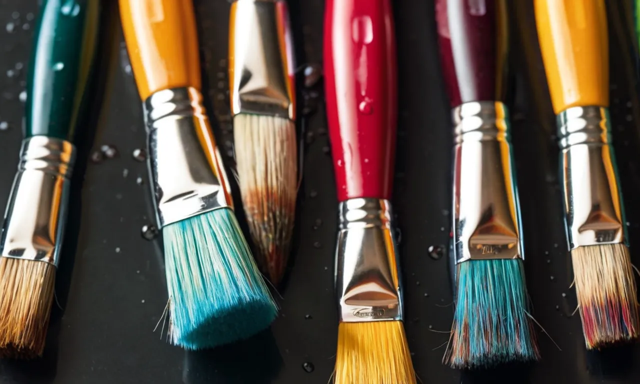 A close-up photo capturing vibrant water-based paintbrushes, evoking curiosity about their toxicity, emphasizing the importance of safe art materials.