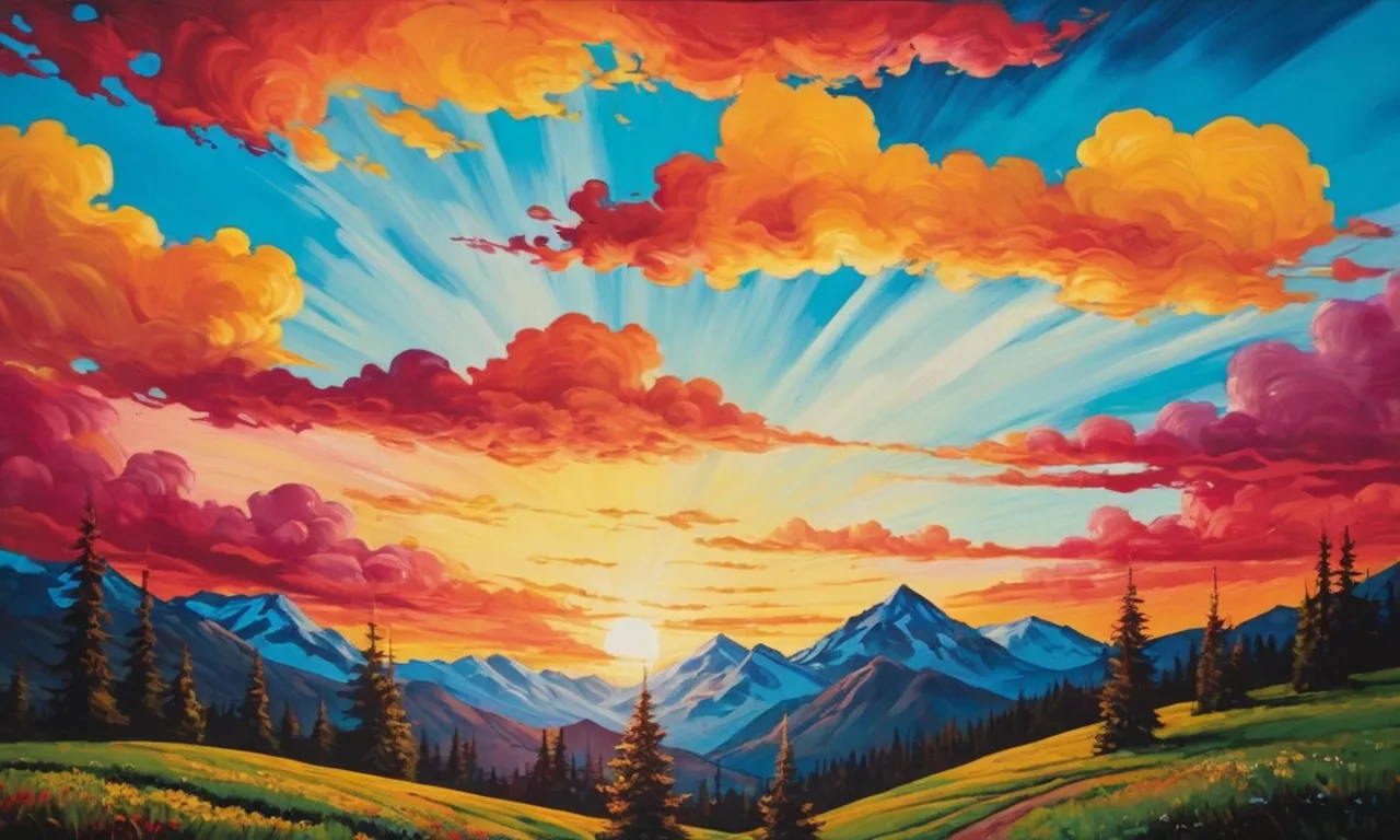 A vivid painting capturing the versatility of acrylic paint outdoors, showcasing vibrant colors blending seamlessly under the open sky.