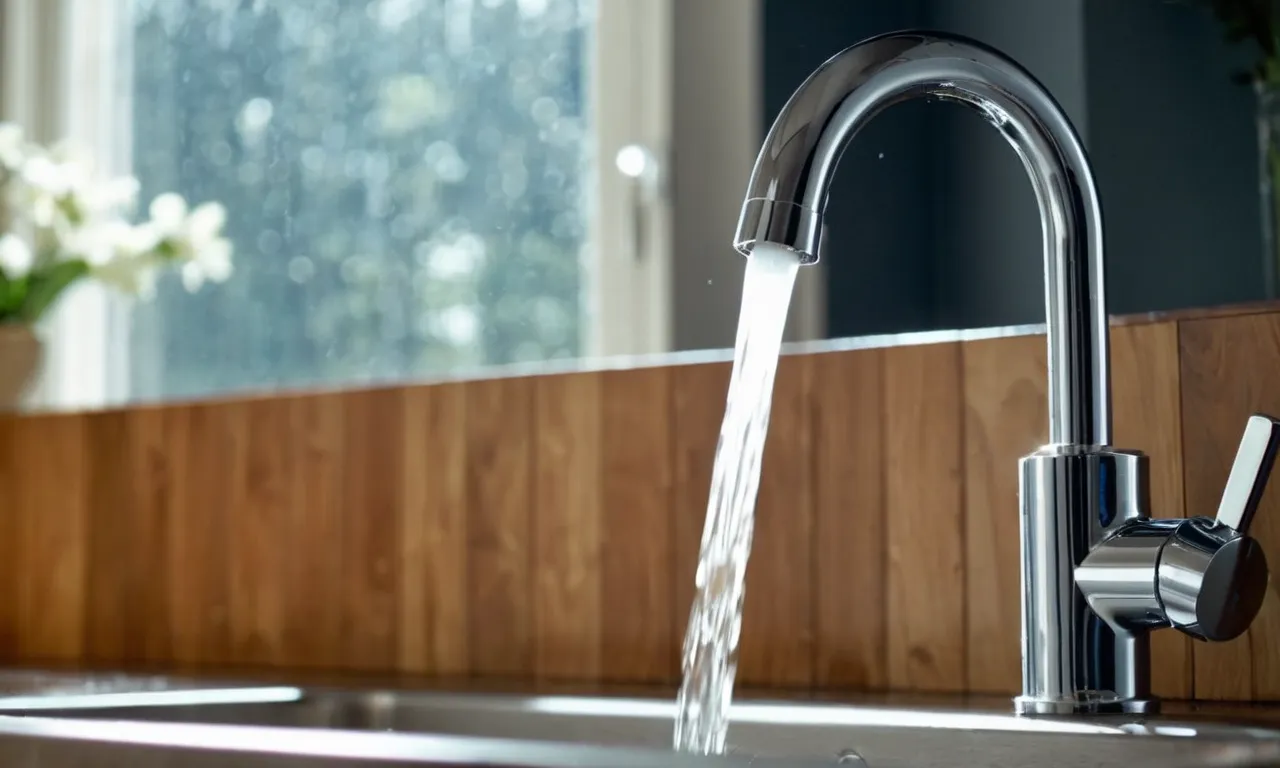 A close-up photo showcasing a faucet with a droplet of water suspended mid-air, symbolizing the frustration of "no hot water," while the background remains blurred, emphasizing the issue at hand.