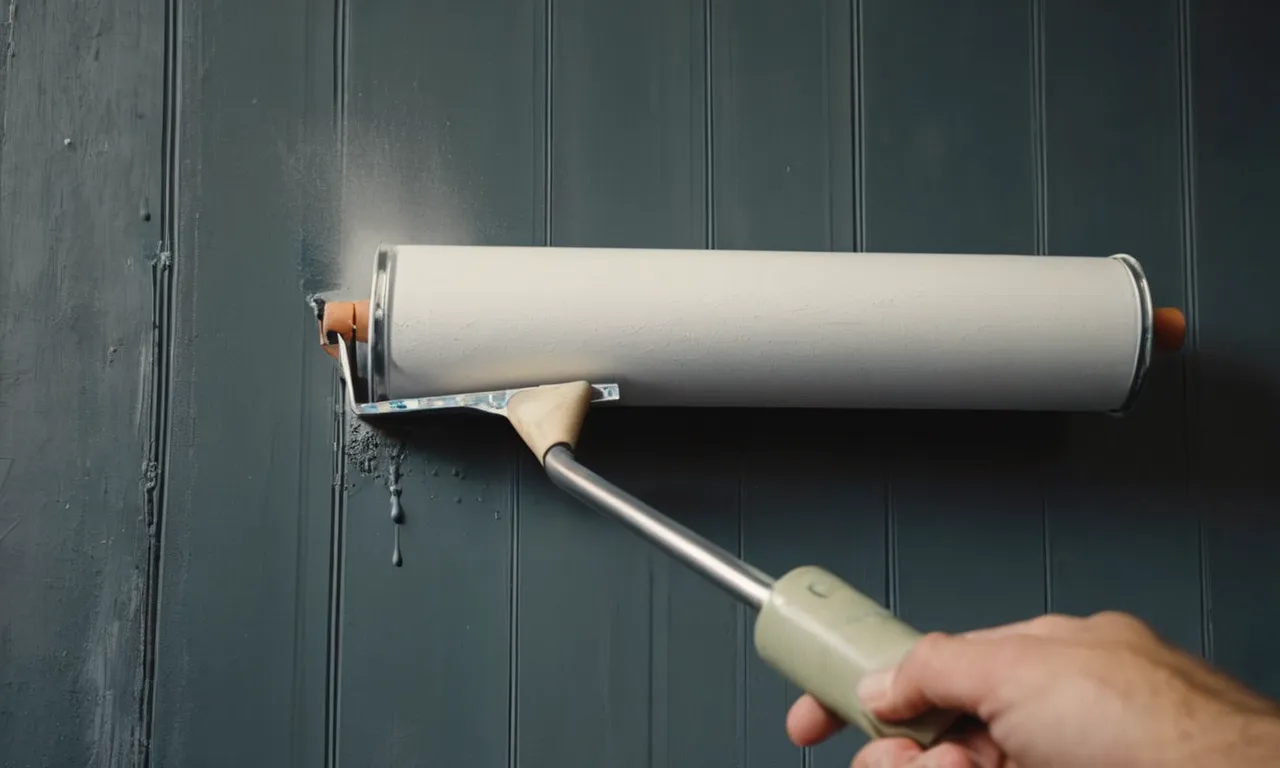 A close-up photo capturing a paint roller gliding smoothly over a wall, showcasing the use of ceiling paint on walls with precision and flawless coverage.